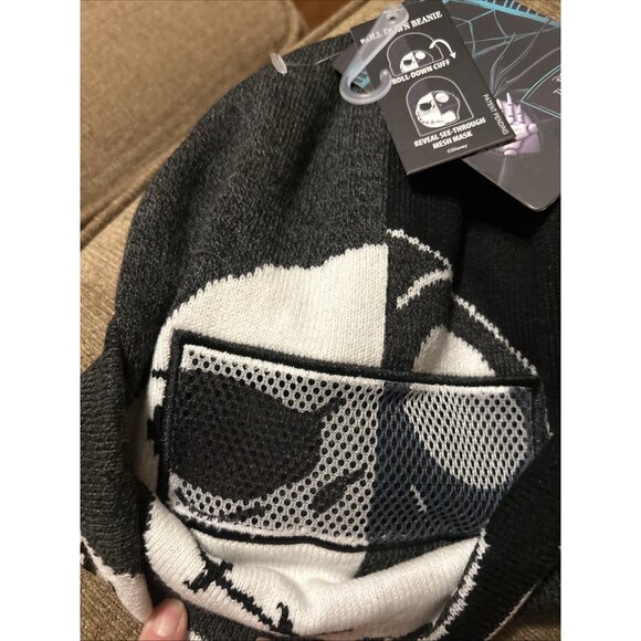 2025 Nightmare Before Christmas Jack Skellington Beanie Roll Down Hat 2 Tone - Picture 4 of 8